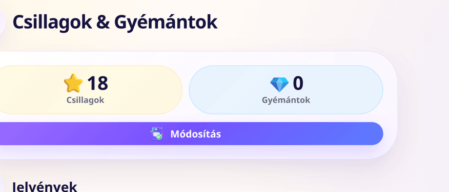 Csillag- és gyémántegyenleg a szülői nézetben
