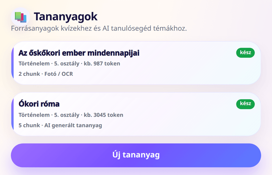 Tananyagkönyvtár két feldolgozott tananyaggal